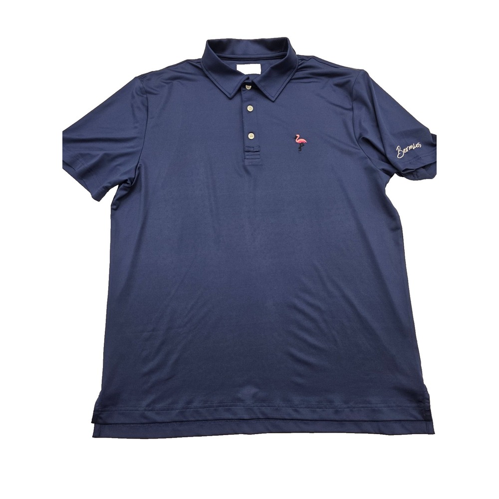 Bermies Performance Polo Golf shirt Men's Size M blue pink Flamingo